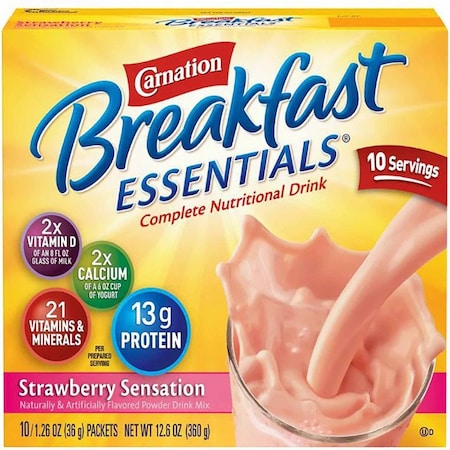 Carnation Breakfast Essentials Oral Supplement Strawberry Sensation Flavor Powder 1.26 oz. Individual Packet, 10PK 00050000486502